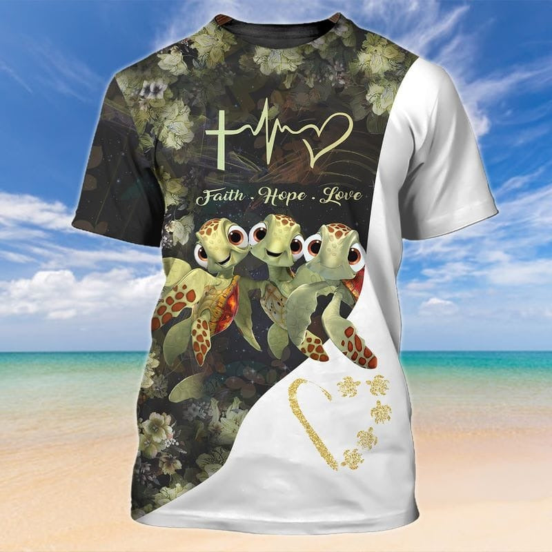 Turtles Faith Hope Love 3D Tshirt, Turtle Shirt, Sea Turtle Tshirt, Gift For Turtle Lovers