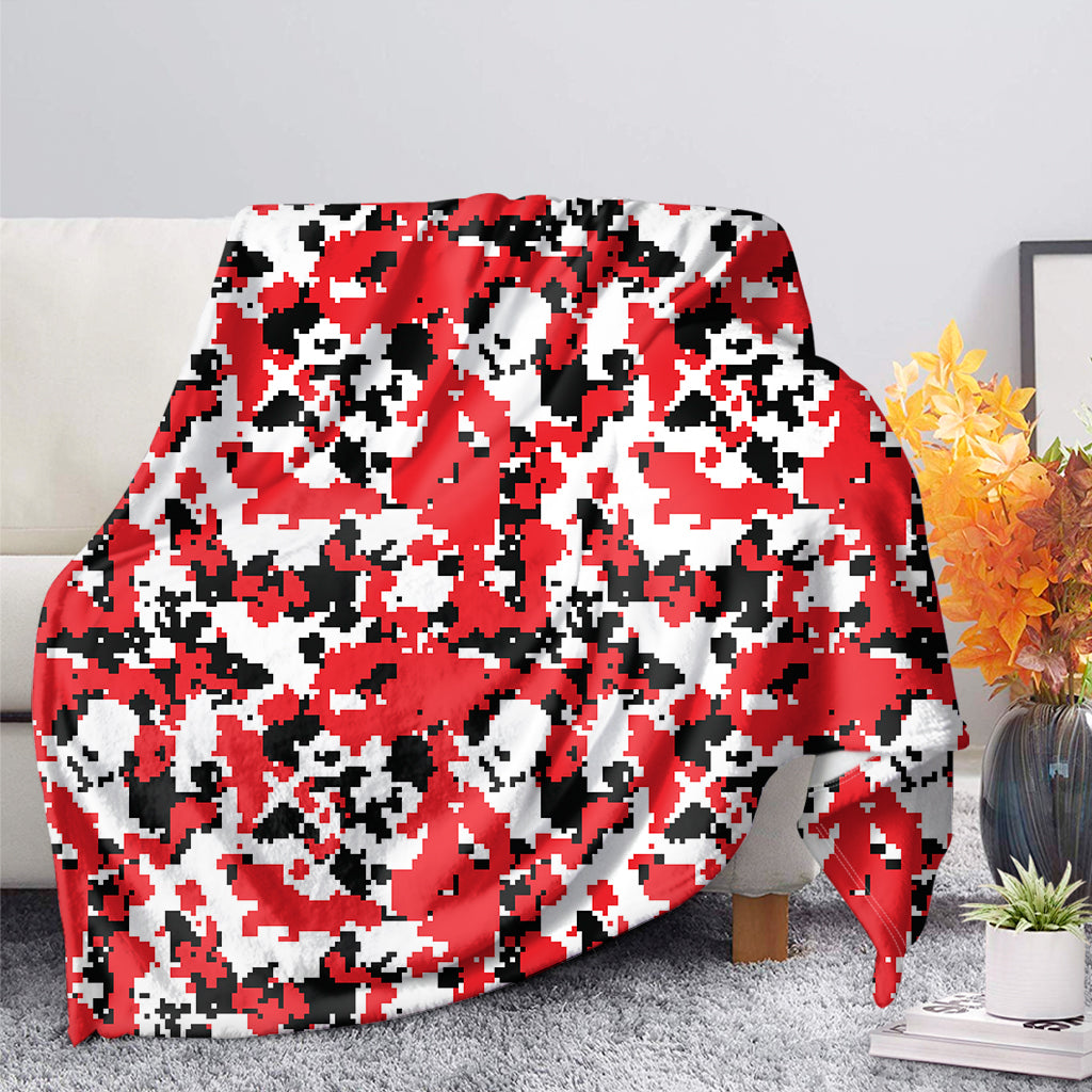 Red White And Black Digital Camo Print Blanket