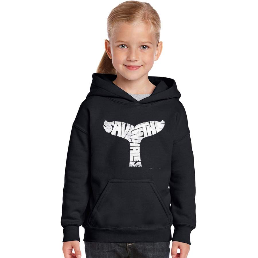 LA Pop Art Girl’s Word Art Hooded Sweatshirt – SAVE THE WHALES