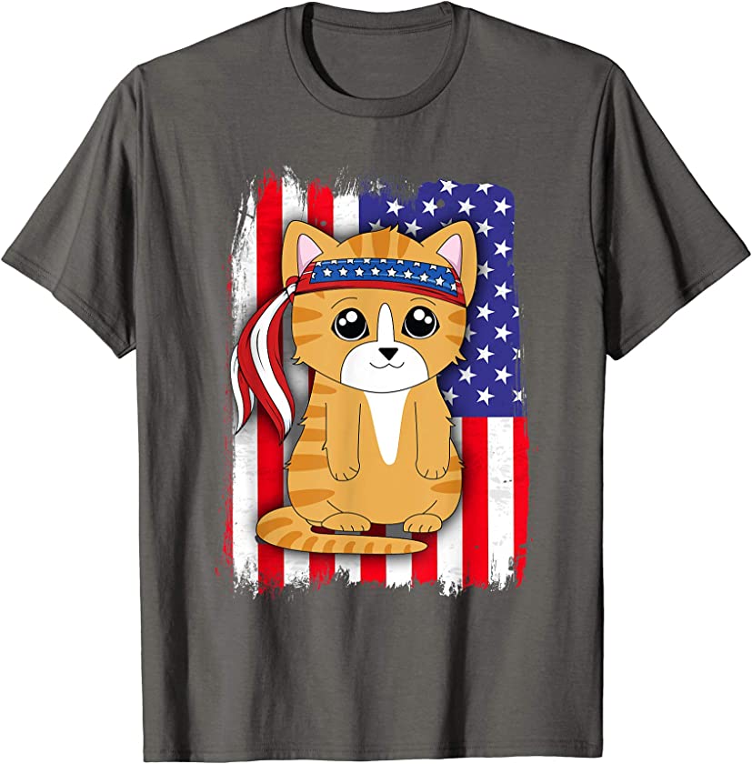 American Flag Cat 4th of July T-Shirt Women Kids Boy Kitten