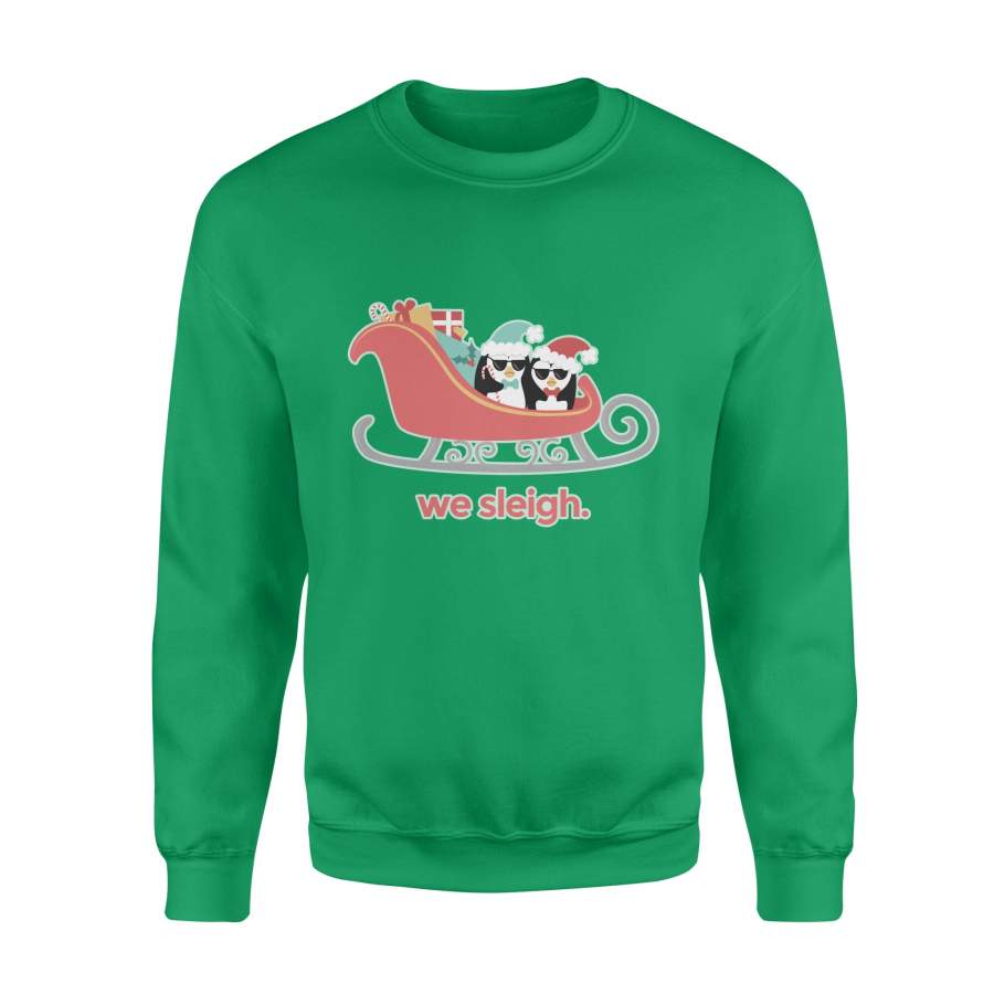 Christmas Gift Two Penguins Sit In The Pink Sleigh And Have A Lot Of Gifts For Christmas – Standard Crew Neck Sweatshirt