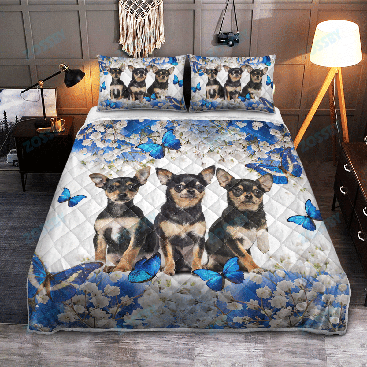 CHIHUAHUA – QUILT BED SET BLUE FLOWER BUTTERFLY