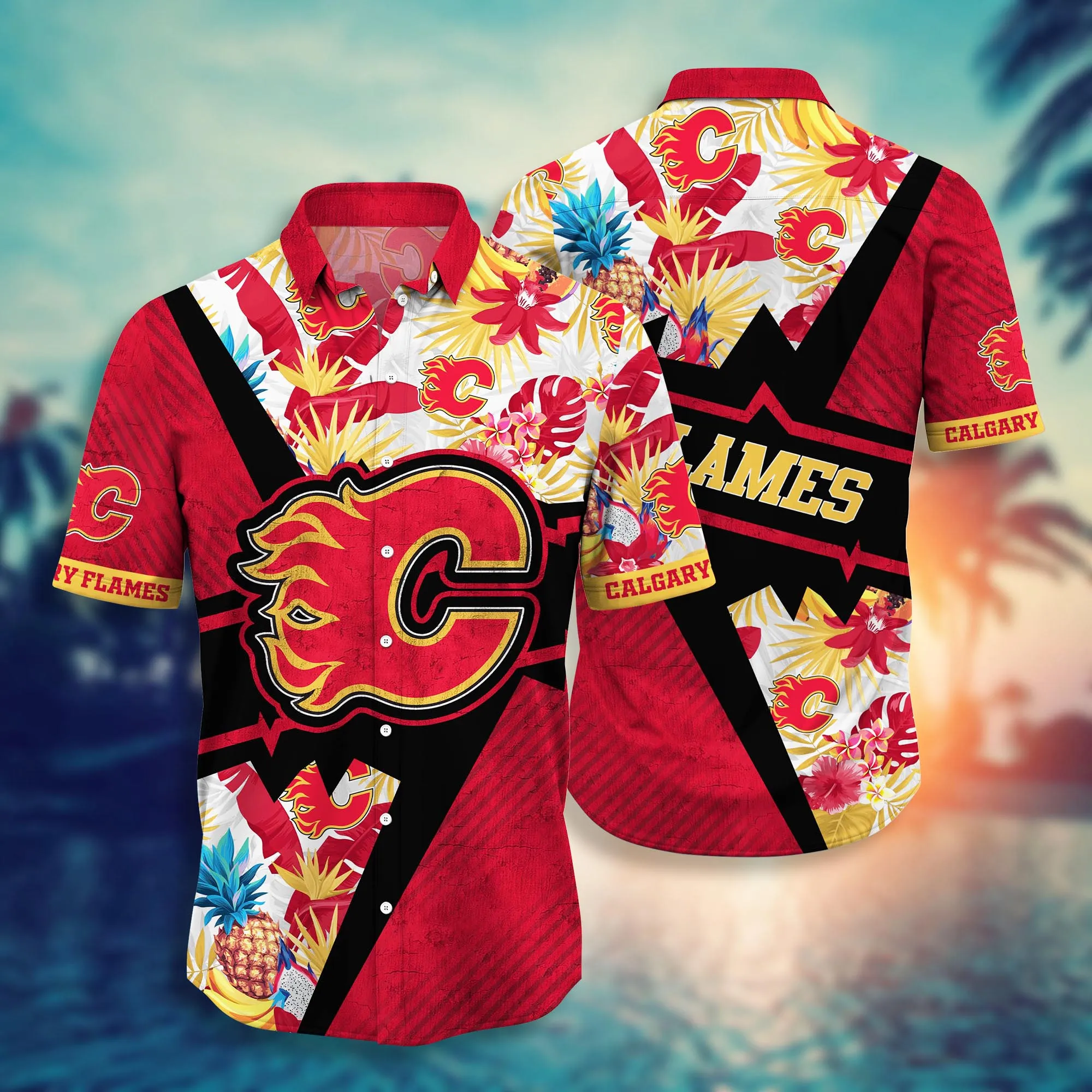 Calgary Flames Nhl Hawaiian Shirt Vacation Spots Field Sport Shirts