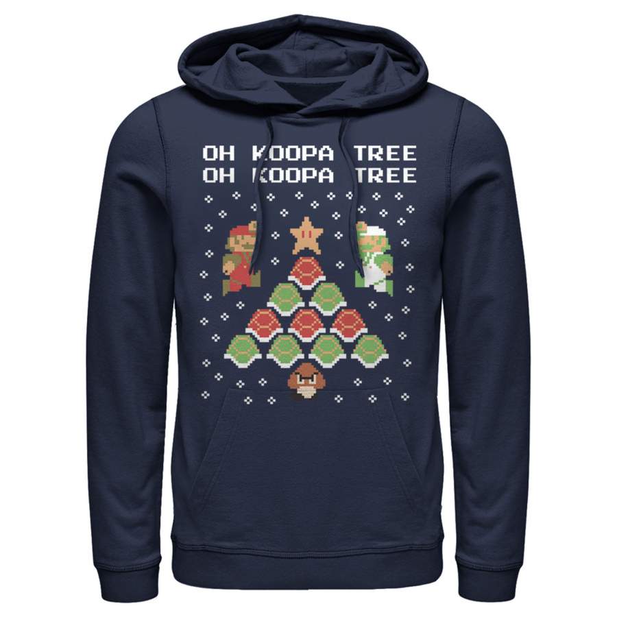 Nintendo Men’s Christmas Mario Bros. Koopa Tree  Lightweight Hoodie