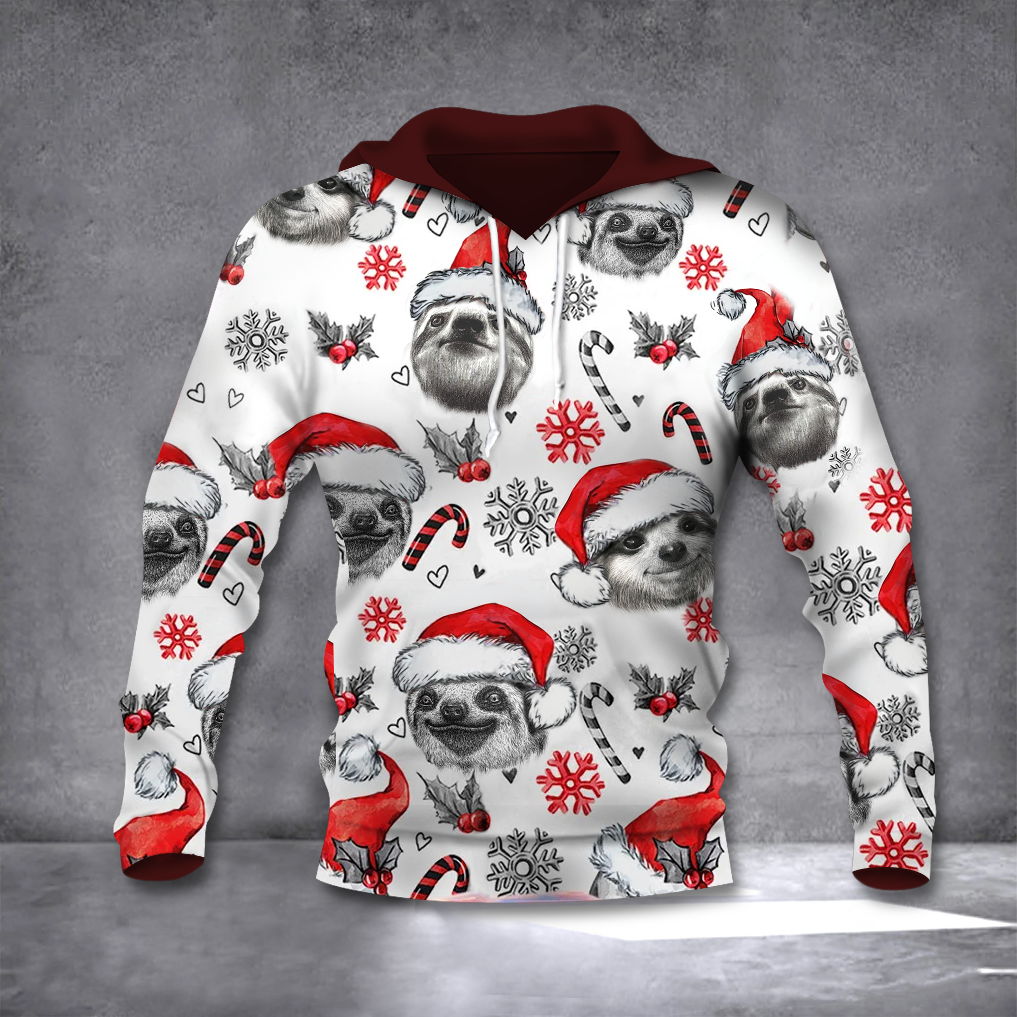 Sloth Merry Christmas Hoodie Baby Sloth Santa Hat Ugly Christmas Hoodie Cute Gift For Friend