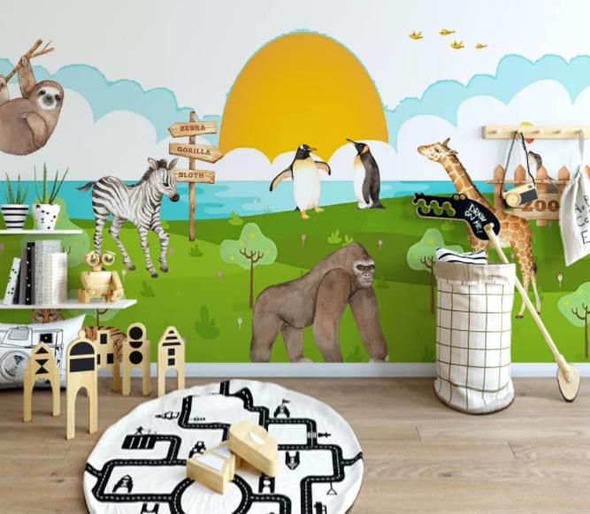 3D Cartoon Animal Grassland Wall Mural Wallpaper 273