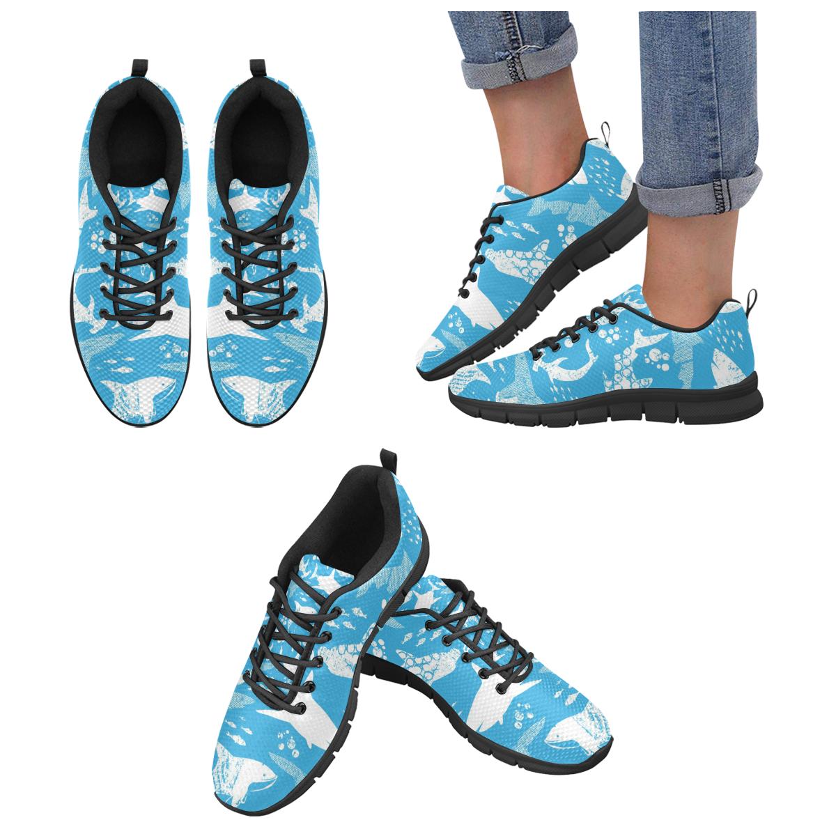 Shark Pattern Blue Theme Women’s Sneakers Black