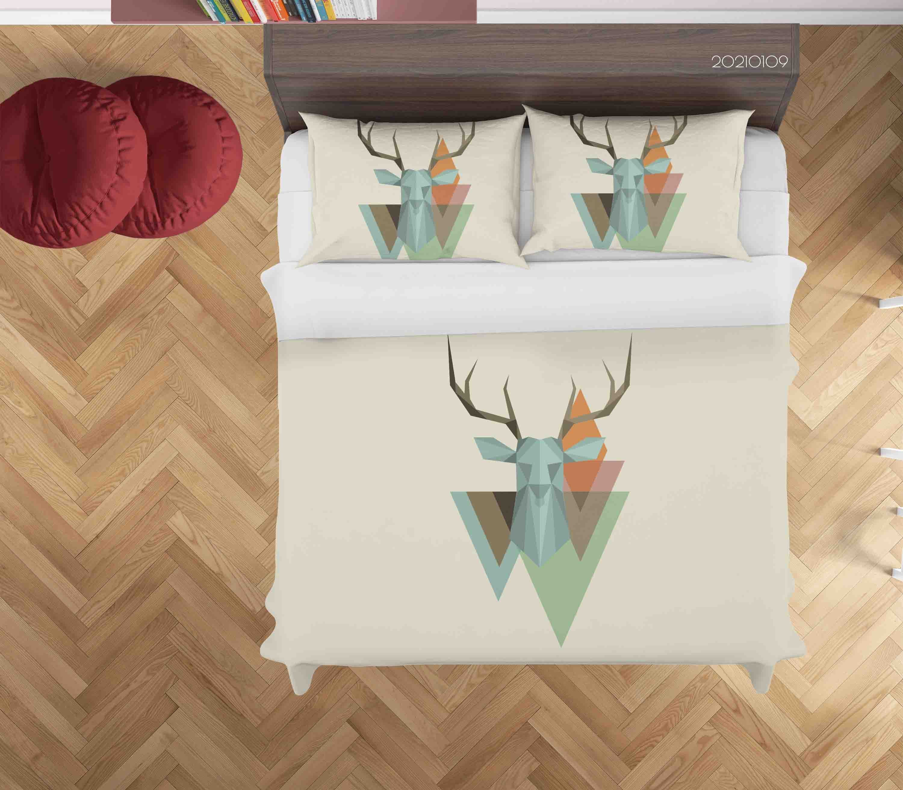 3D Cartoon Animal Elk Triangle Quilt Cover Set Bedding Set Duvet Cover Pillowcases 76 Lqh