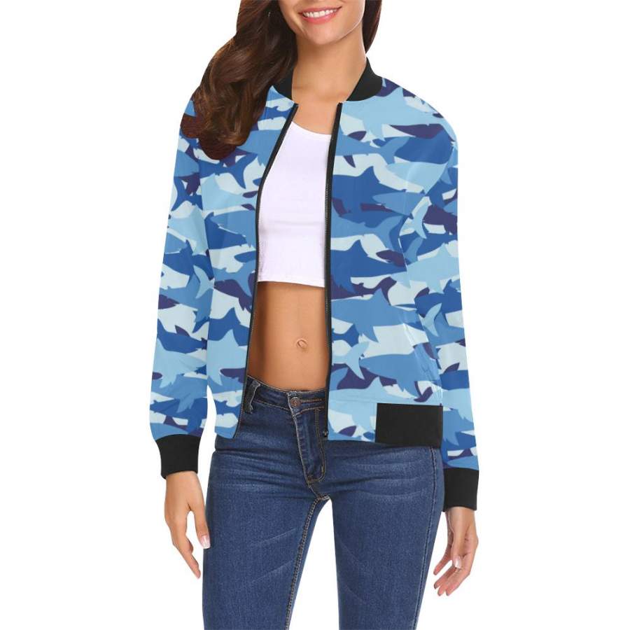 Shark Camouflage All Over Print Bomber Jacket for Women