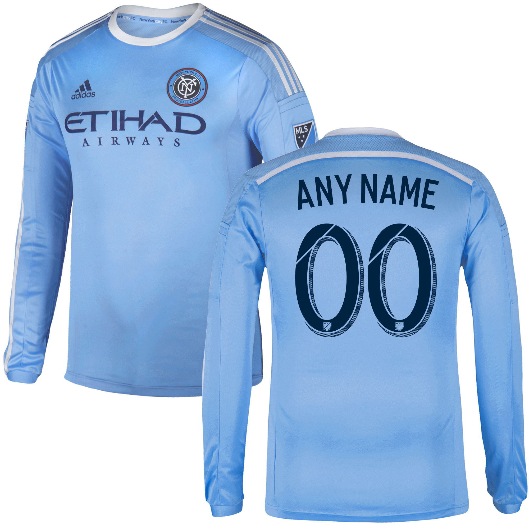 New York City FC 2016 Authentic Primary Custom Long Sleeve Jersey – Light Blue