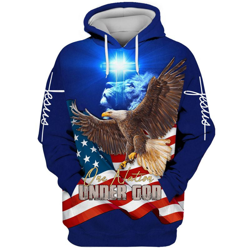 One Nation Under God  Christ Cross Eagle Lion Hoodie  Men & Women Christian Hoodie  3D Printed Hoodie