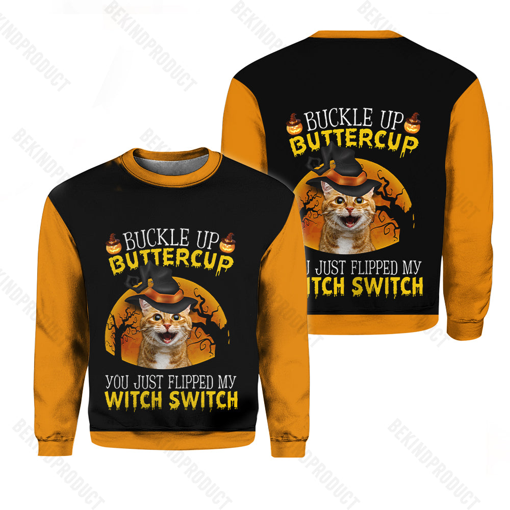 Cat Halloween Buckle Up Buttercup Black Crewneck Sweatshirt All Over Print Sweatshirt For Women Sweatshirt For Men Swn1052