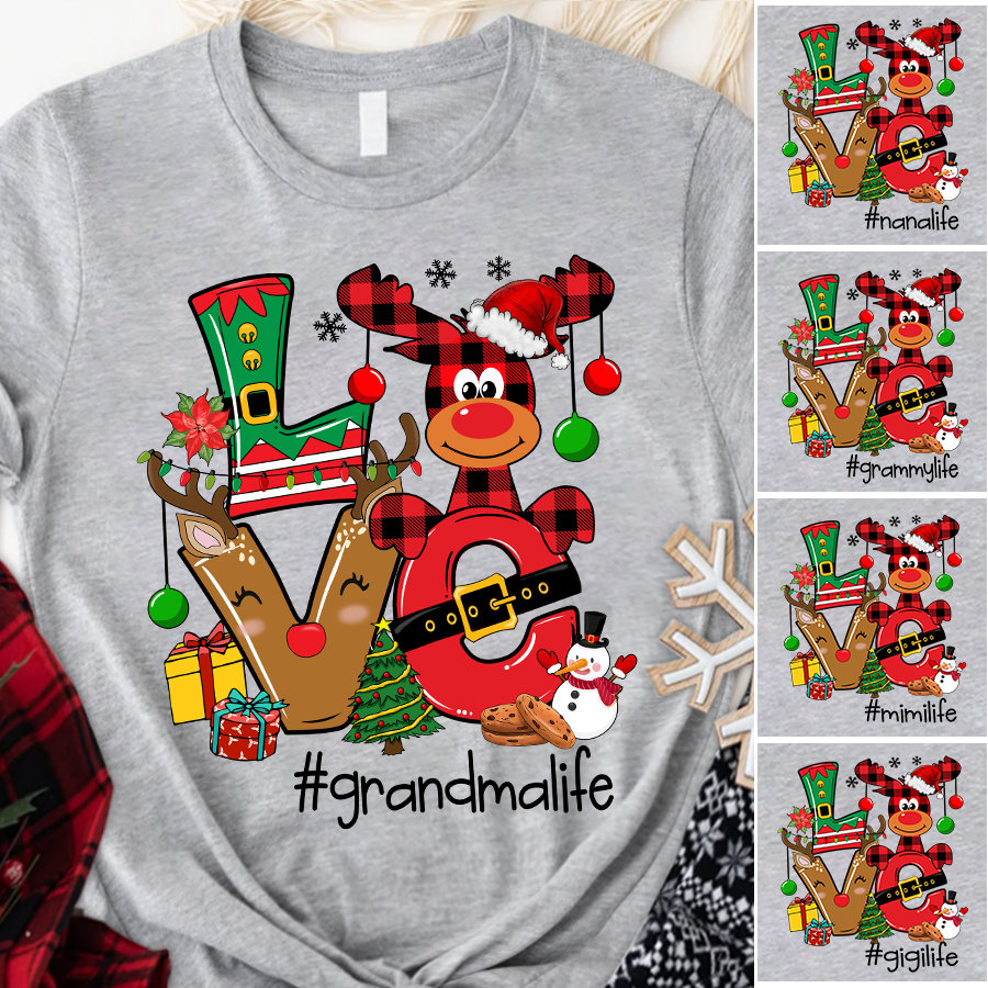 Custom Reindeer Love Grandma Christmas Shirt, Xmas Grandma Shirt, Doodle Love Grandma Shirt Custom Title Nana Mimi Gigi, Christma Nana Gift