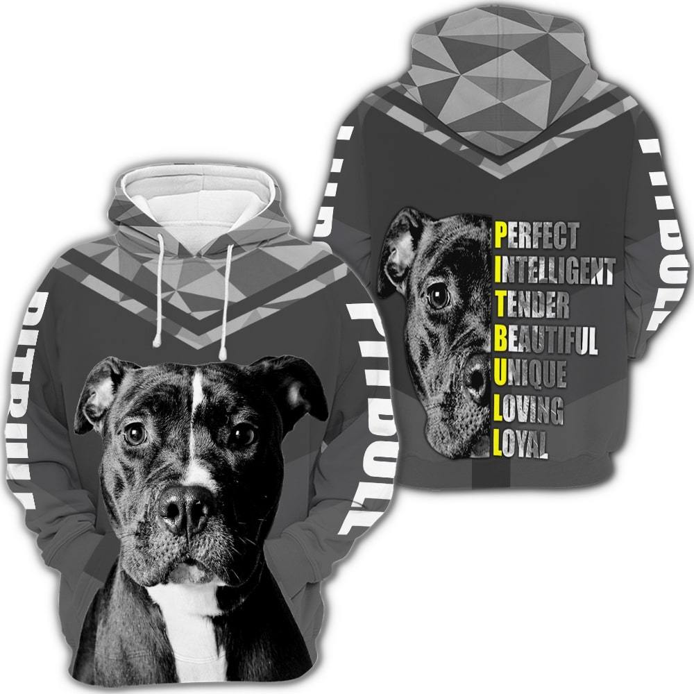 H Grey Pitbull Lovers 3D All Over Printed Shirt