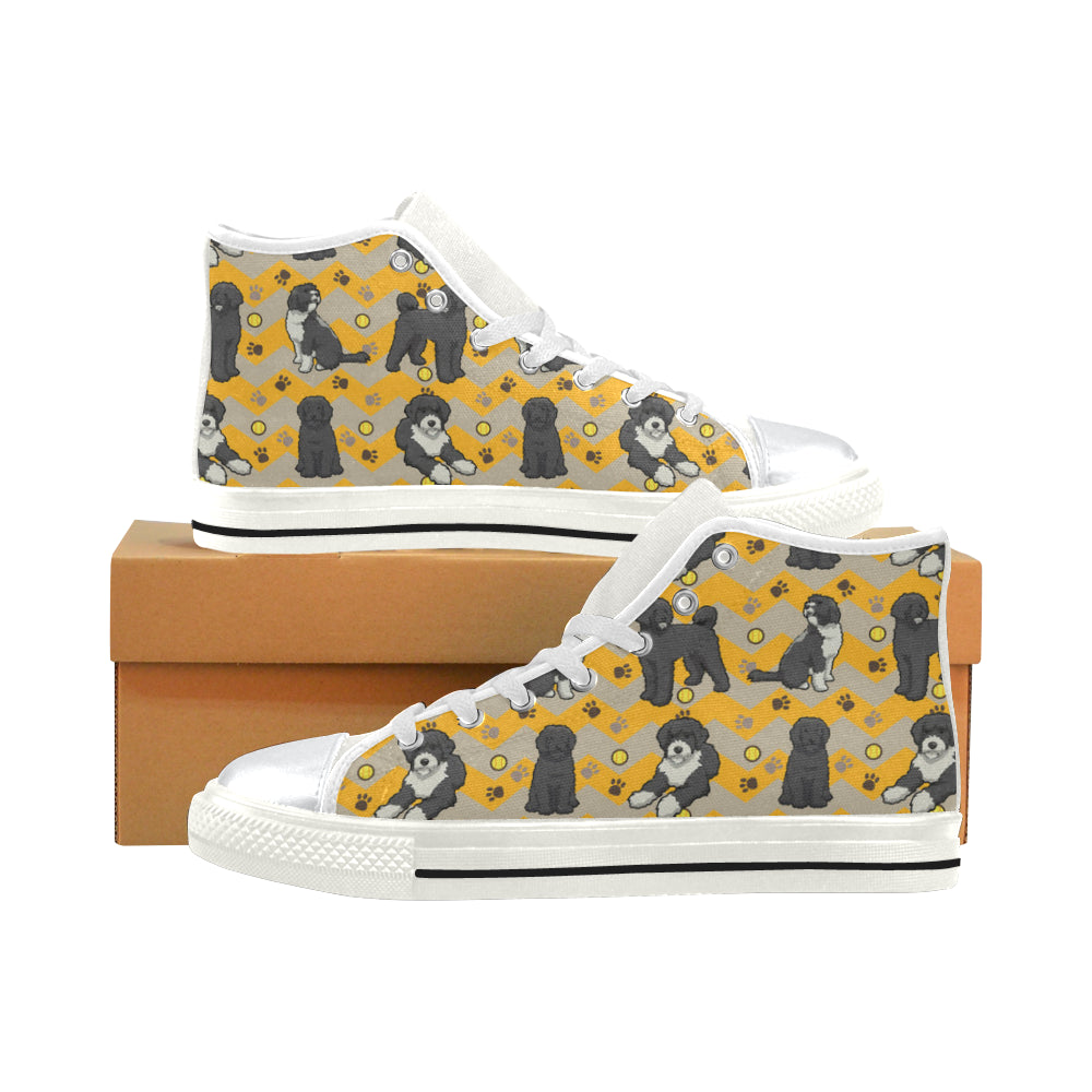 Portuguese water dog White High Top Canvas Shoes for Kid