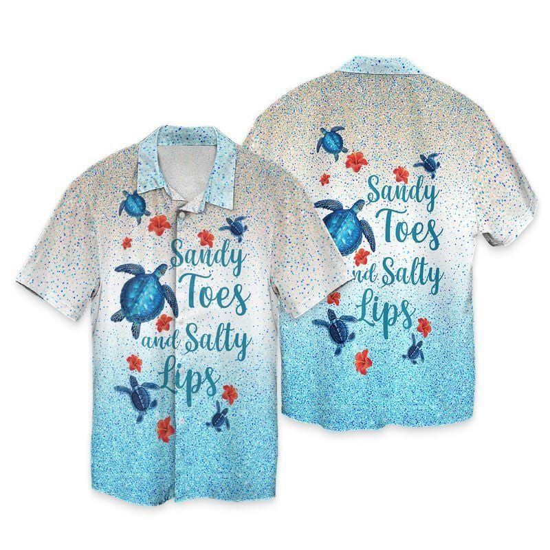 Sandy Toes And Salty Lips Turtle Hawaii Aloha Shirts L Ha18702