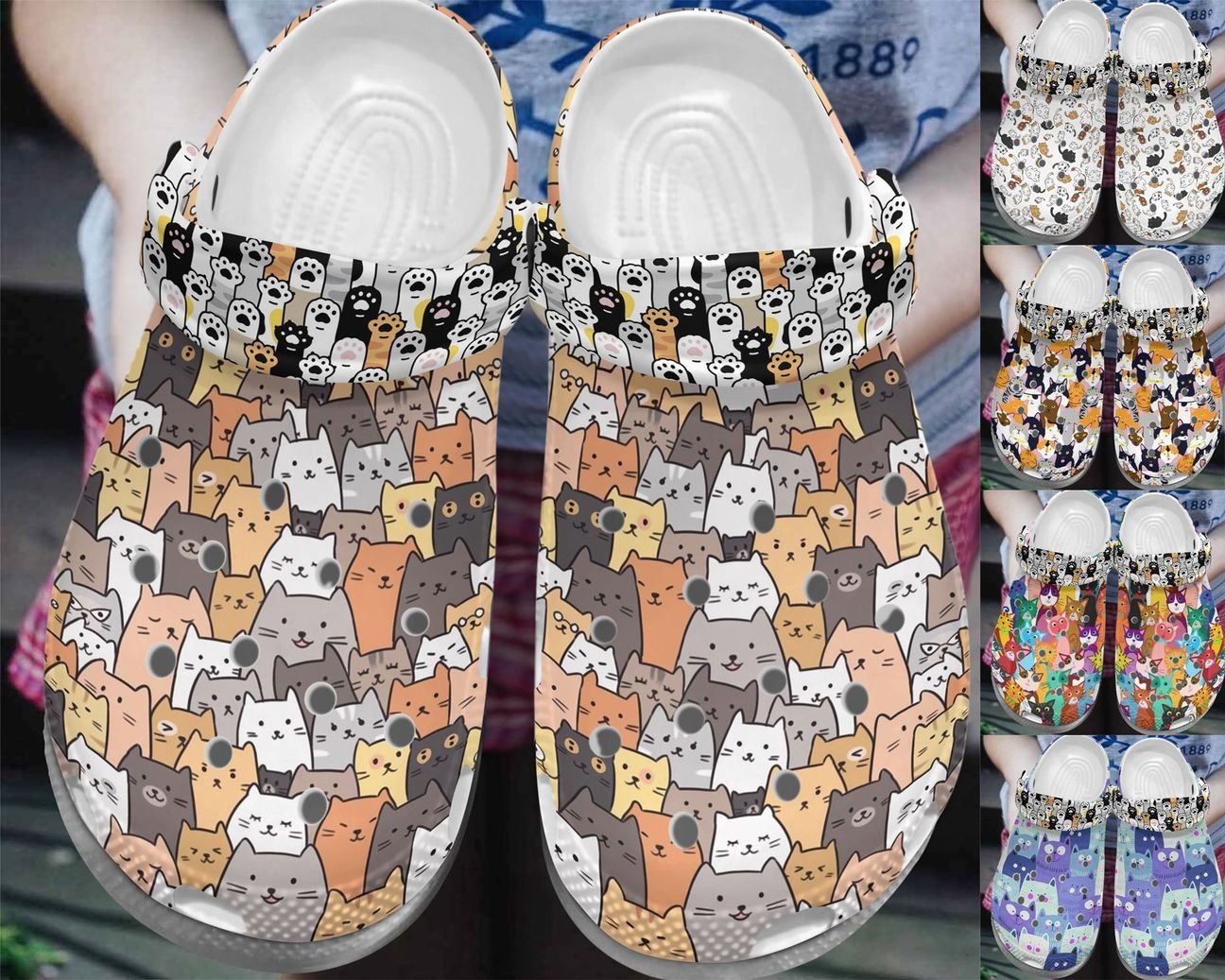 Cat Personalize Clog, Custom Name, Text, Fashion Style For Women, Men, Kid, Print 3D Whitesole