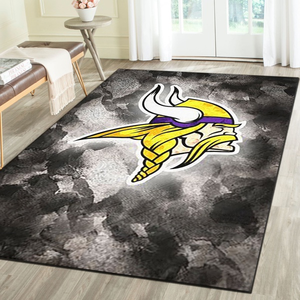 Minnesota Vikings Logo Area Rug, Football Team Living Room Carpet, Man Cave Floor Mat