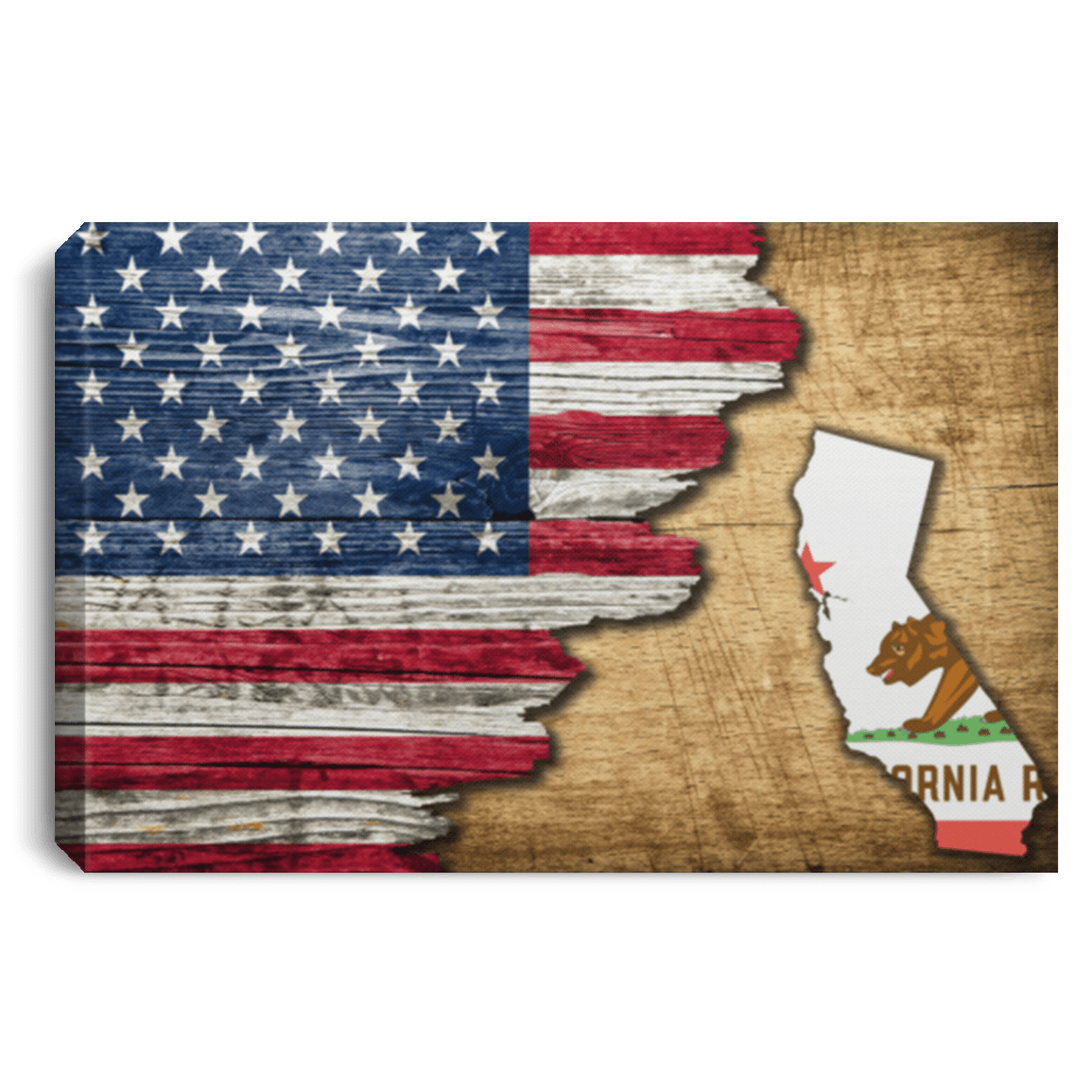 United States/California Flag Ripped Effect 18X12 Inches Landscape Canvas .75In Frame