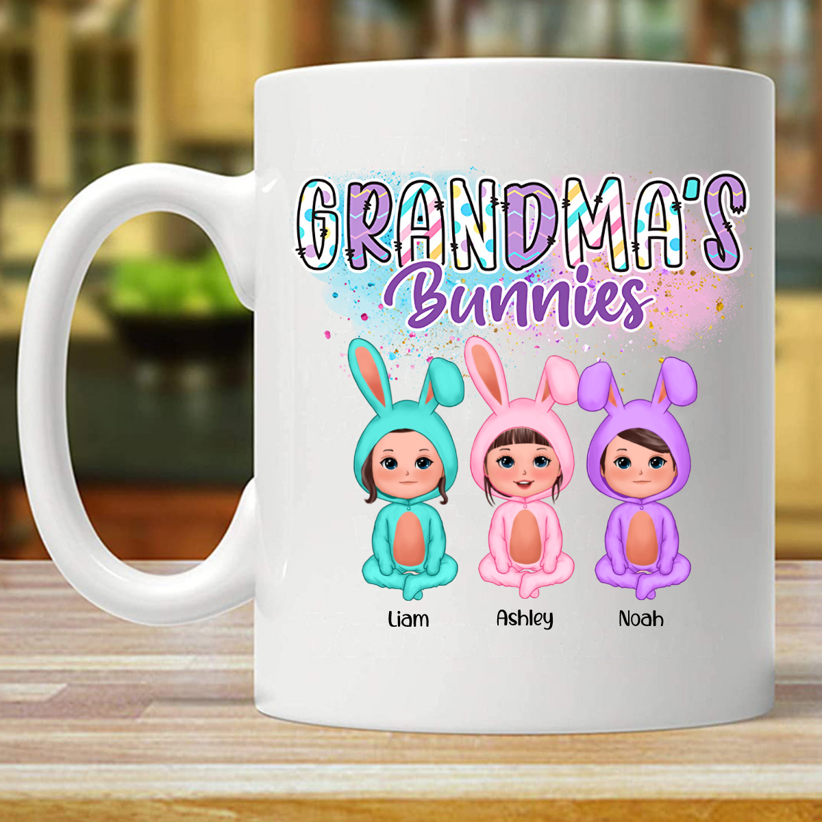 Bright Colors Pattern Grandma‘S Bunny Doll Kids Easter Personalized Mug (Double-Sided Printing)