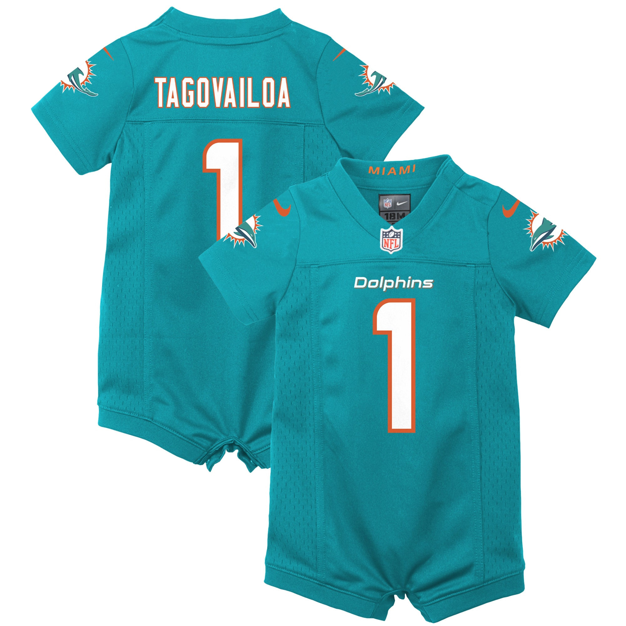 Tua Tagovailoa Miami Dolphins Newborn & Infant Game Romper Jersey – Aqua NFL