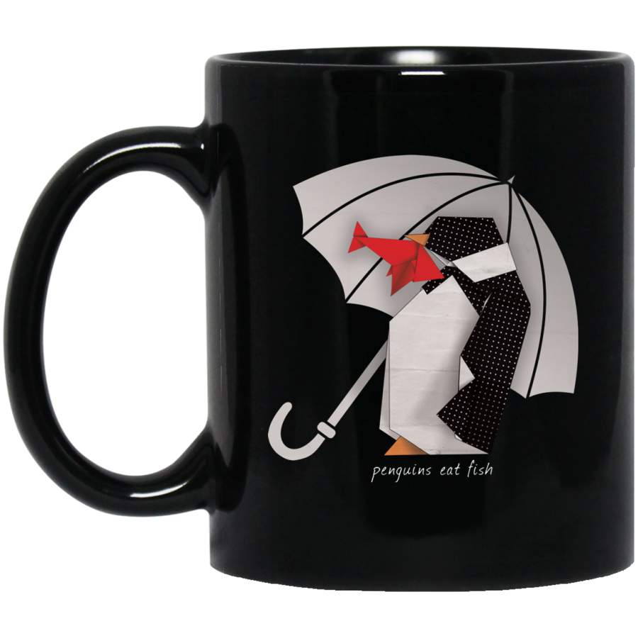 Penguins Eat Fish Mug Black Mug