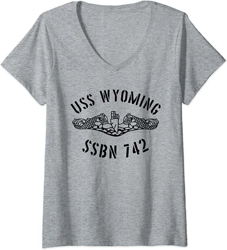 Womens USS Wyoming SSBN 742 Submarine Badge Vintage V-Neck T-Shirt