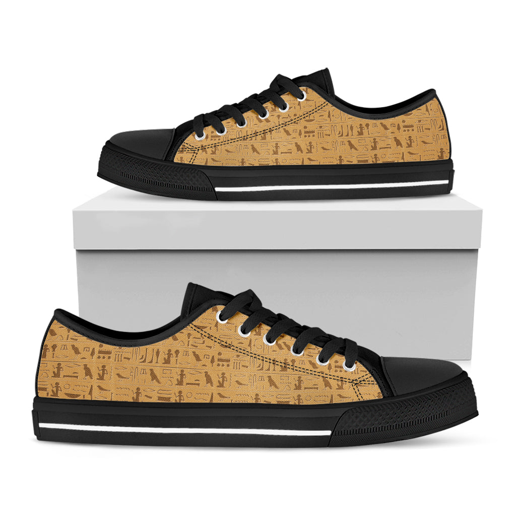 Ancient Egyptian Hieroglyphs Print Black Low Top Shoes