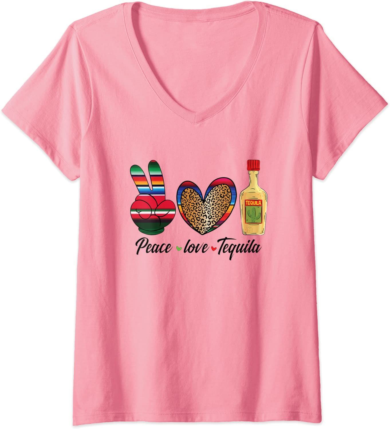 Womens Peace Love Tequila Mexican Drink V-Neck T-Shirt