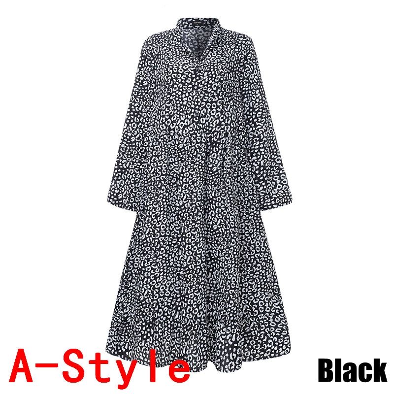 Leopard Vintage Long Sleeve Swing Long Dress