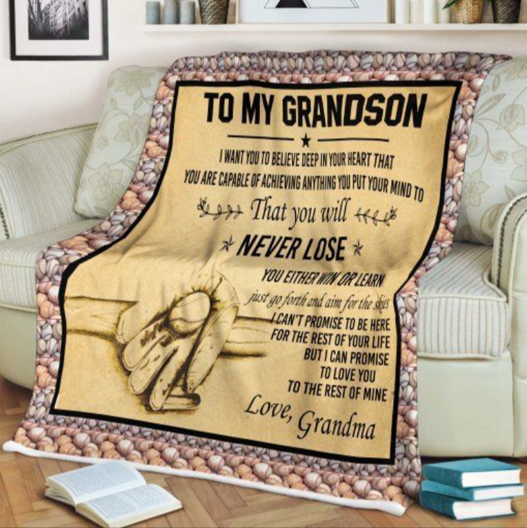 To My Grandson You Will Never Lose, Love Grandma Fleece Blanket Gift Idea For Grandson Gift For Baseball Lovers Home Decor Bedding Couch Sofa Soft And Comfy Cozy