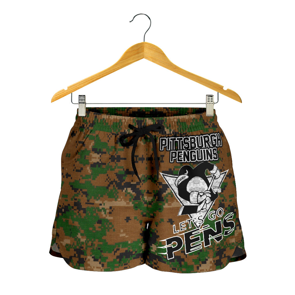 Pittsburgh Penguins All Over Print Women’S Shorts Military Veterans Camo A7