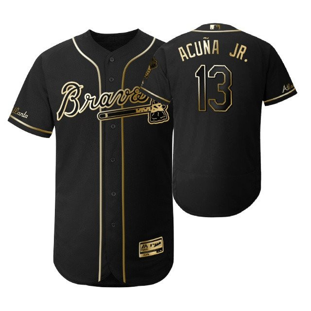 Atlanta Braves #13 Ronald Acuna Jr. MLB 2019 Golden Brandedition Black Jersey Gift For Braves Fans