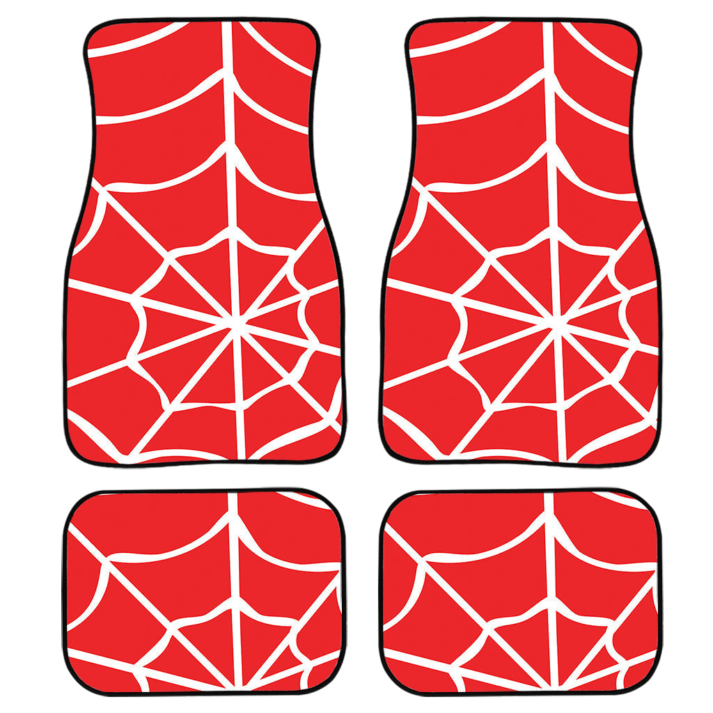 Red And White Spider Web Pattern Print Front And Back Car Floor Mats, Front Car Mat