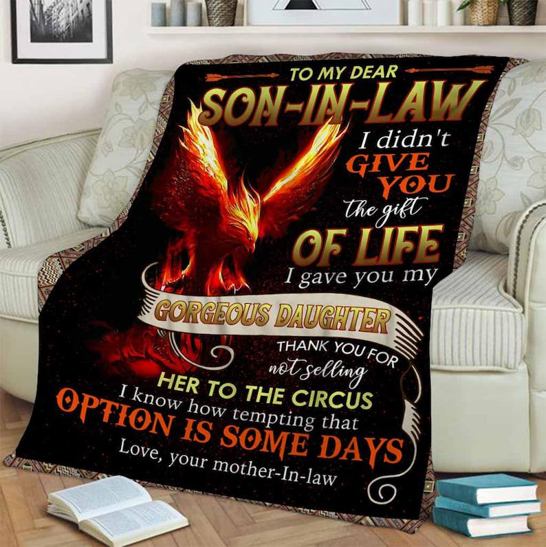 To My Son In Law Fire Bird Blankets ,Fleece Blanket,Mink Blanket,Sherpa Blanket,Gift For Son From Mom Birthday Home Decor Bedding Couch Sofa Soft And Comfy Cozy