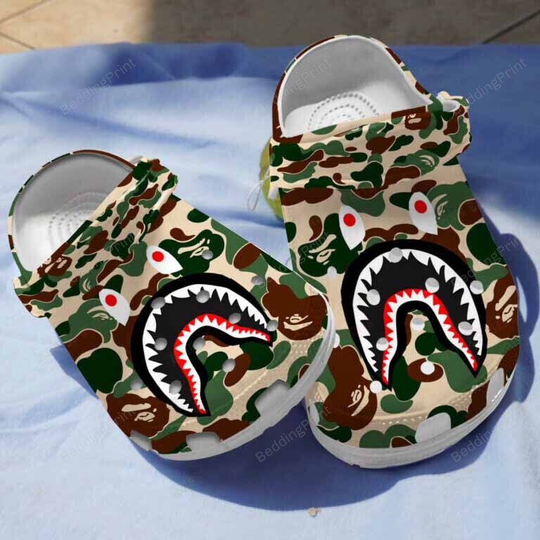 Camo Shark Crocs Crocband Clogs