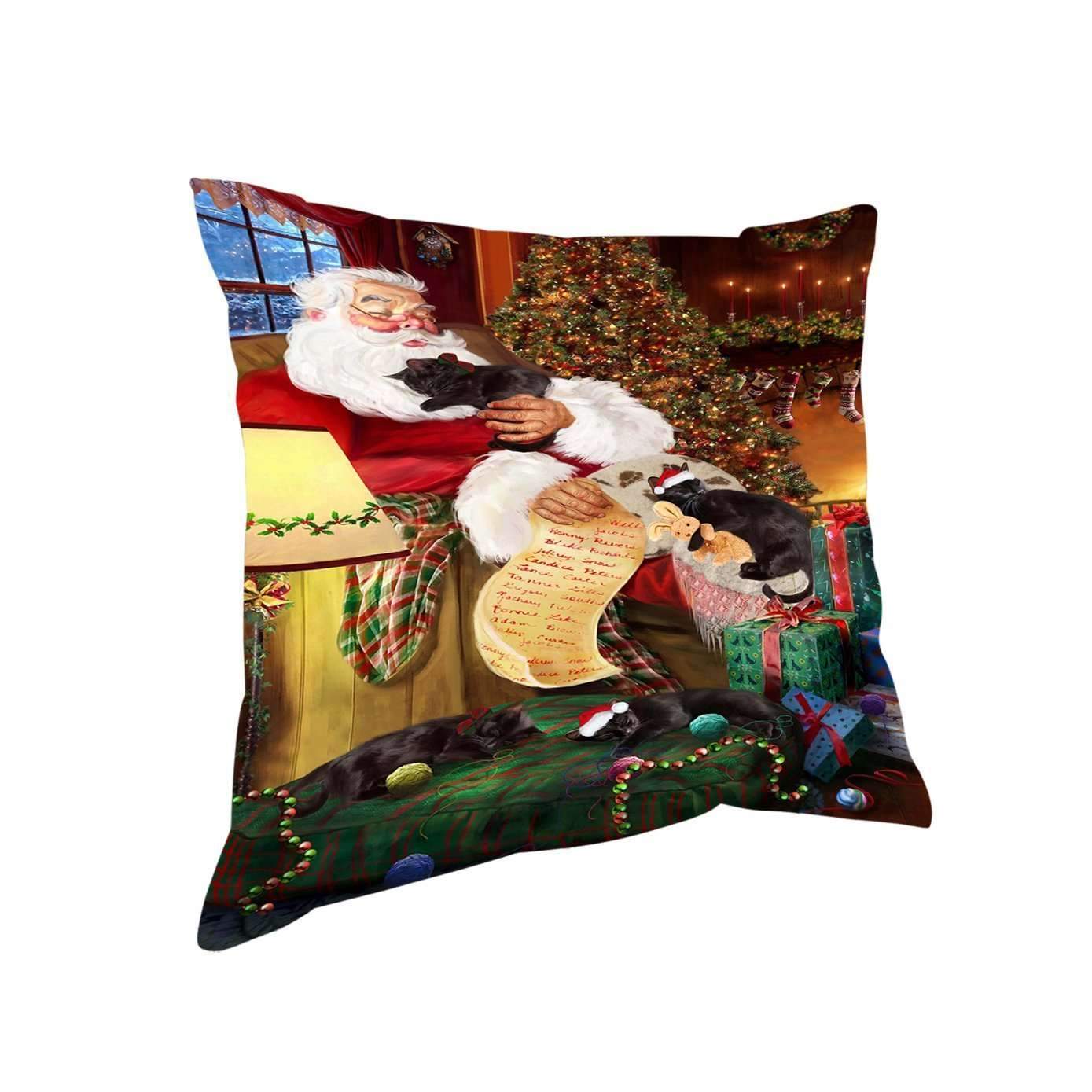 Black Cats And Kittens Sleeping With Santa Throw Pillow