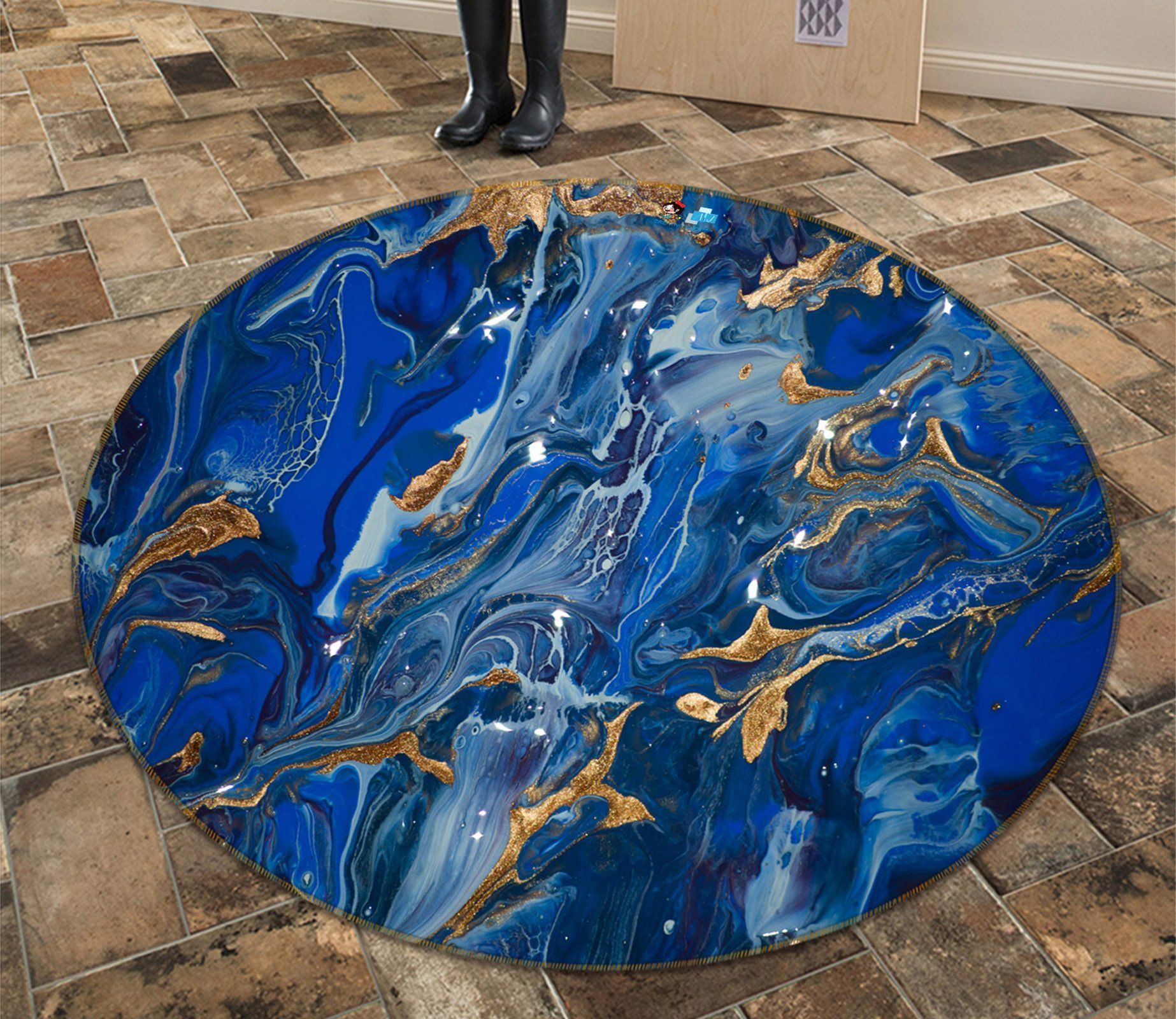 3D Blue Flowing Sand 140 Round Rug – Round Carpet Home Decor