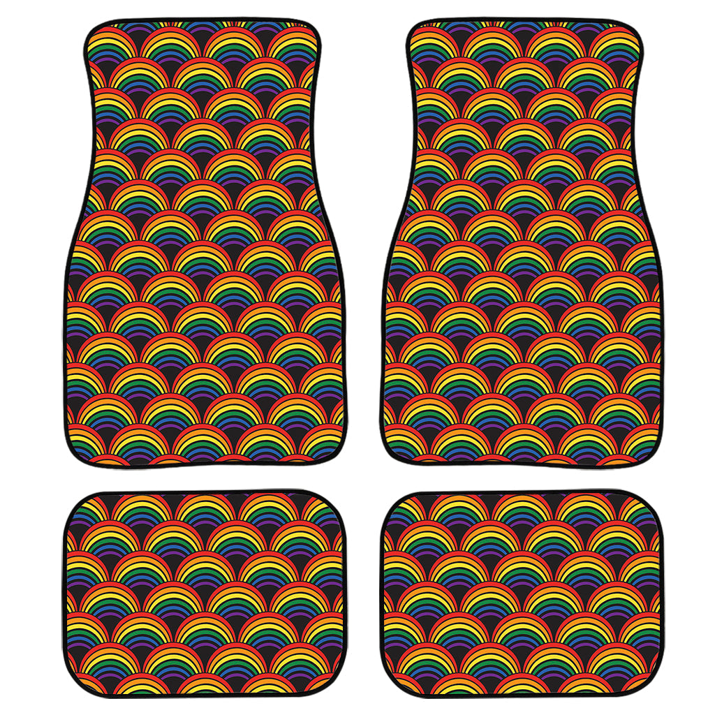 Rainbow Wave Pattern Print Front And Back Car Floor Mats, Front Car Mat