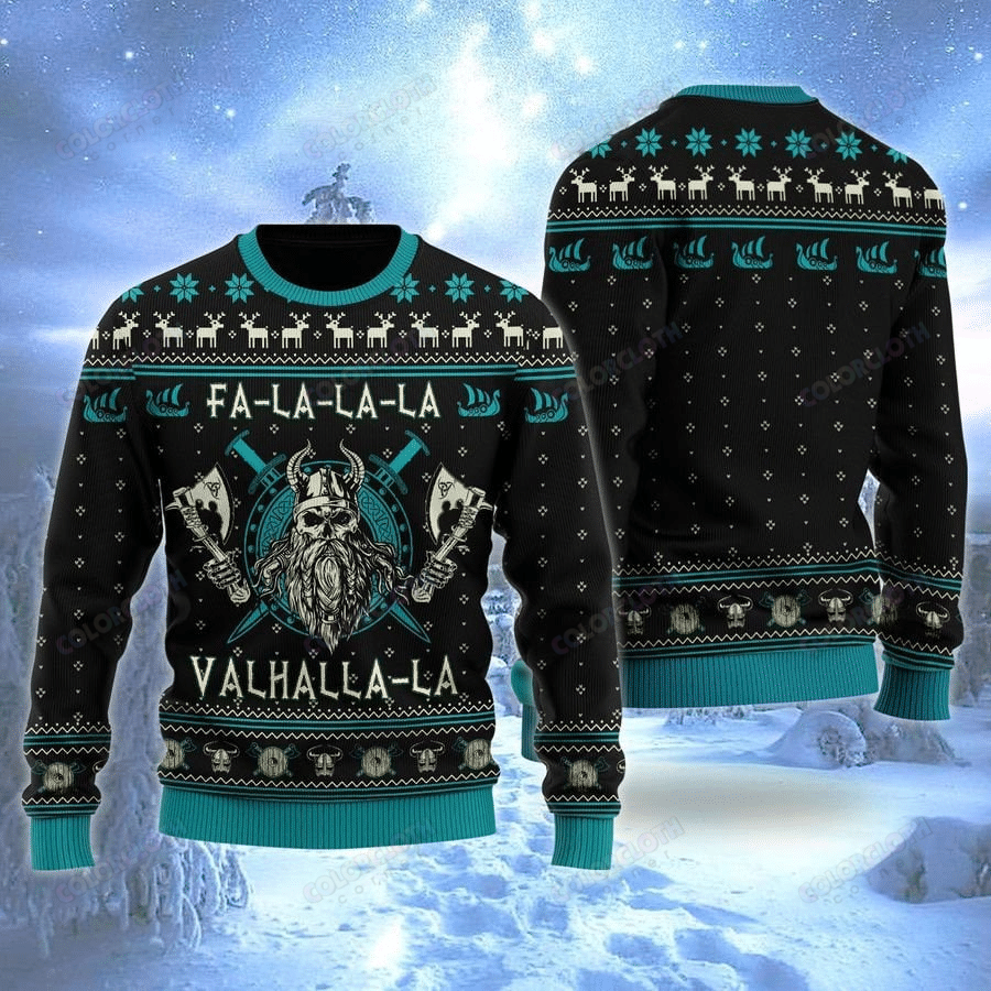 Blue Viking Fa La La Teal Ugly Christmas Sweater Tv056963