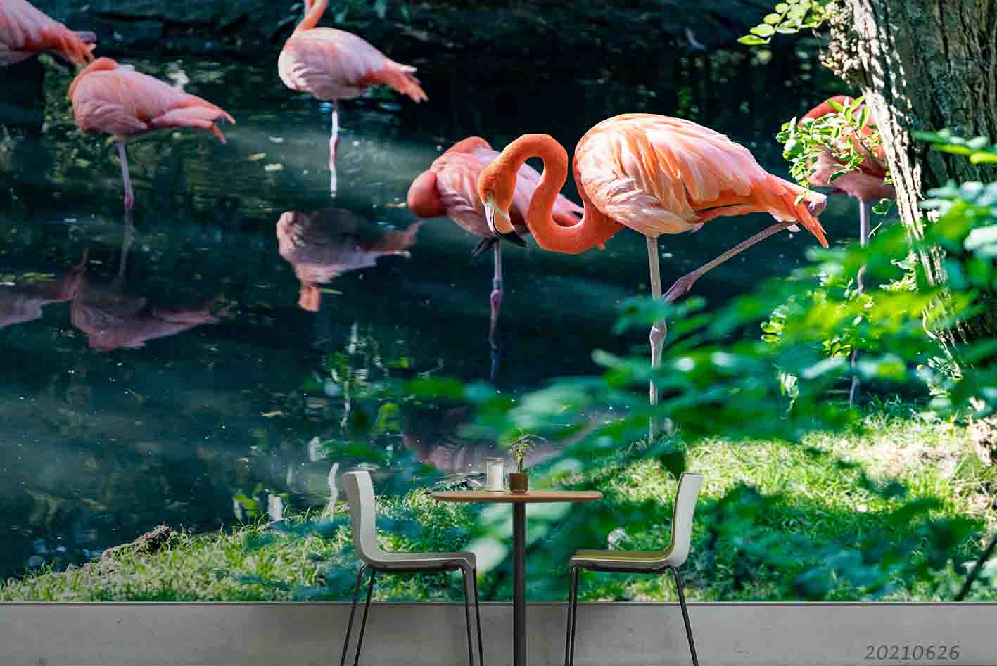 3D Green Forest Animal Flamingo Wall Mural Wallpaper Lqh 19