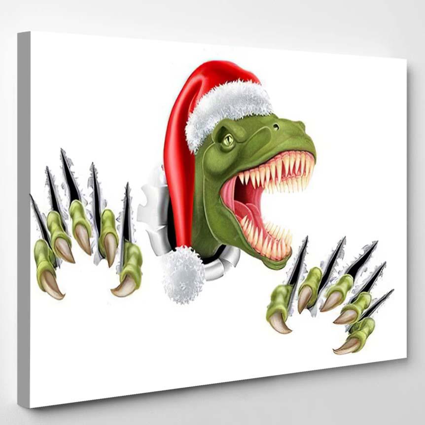 T Rex Dinosaur Wearing Santa Christmas – Dinosaur Animals Canvas Print