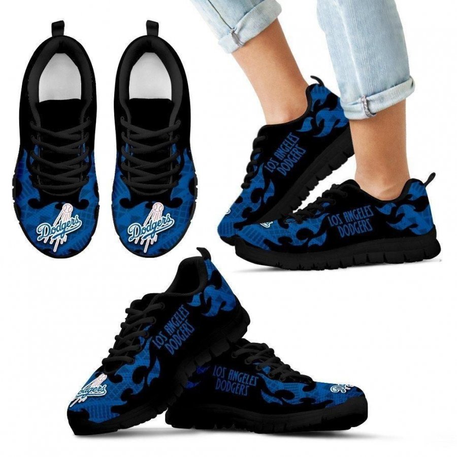 Tribal Flames Pattern Los Angeles Dodgers Sneakers #158