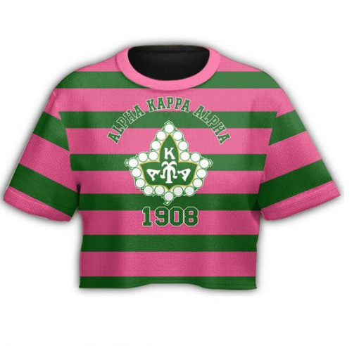 Alpha Kappa Alpha Pearl Ivy Emblem 1908 Striped Crop Top T Shirt