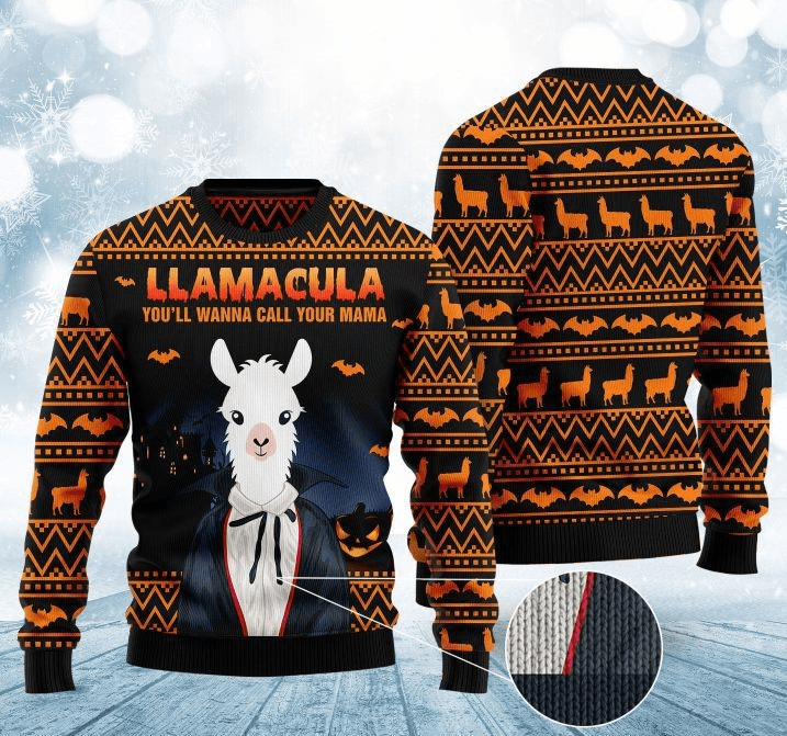 Unifinz Llama Sweater Llamacula You’Ll Wanna Call Your Mama Halloween Ugly Sweater 2022