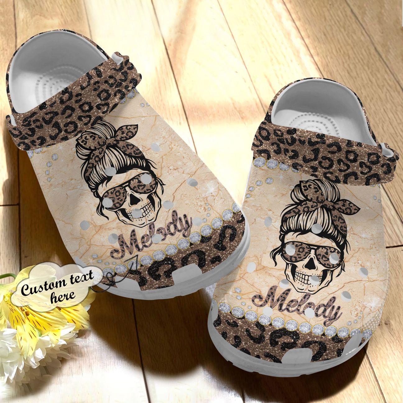 Skull Personalized Clog, Custom Name, Text Leopard Skull, Fashion Style For Women, Men, Kid, Print 3D