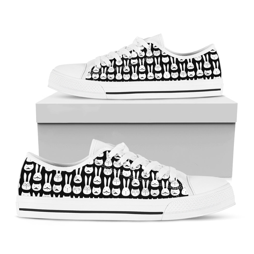 Rabbit And Cat Pattern Print White Low Top Shoes