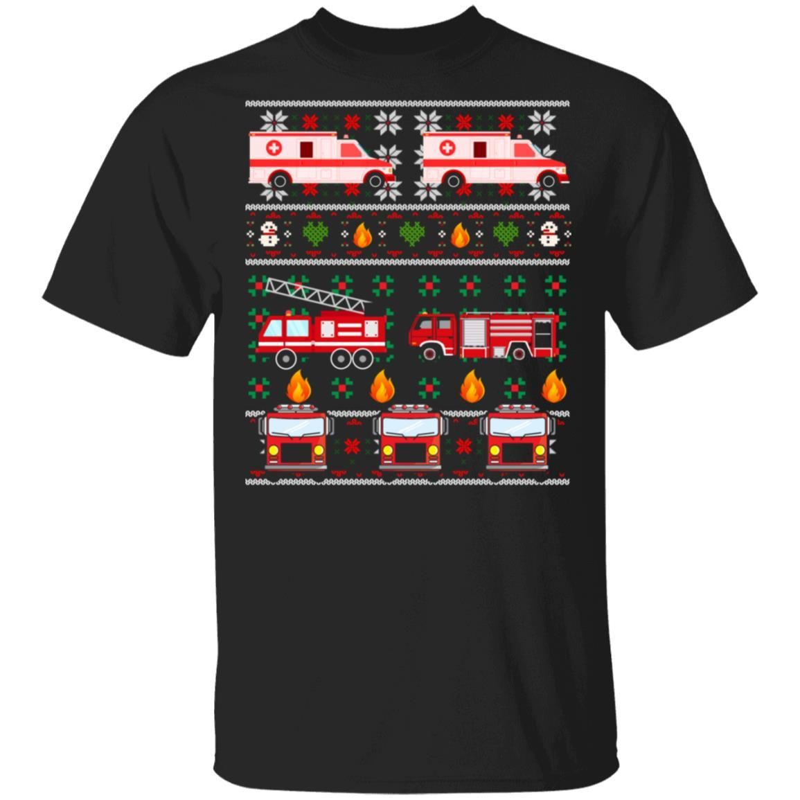 Ugly Christmas Paramedic Fire Truck Xmas Shirts – Cool Amazing Fashion