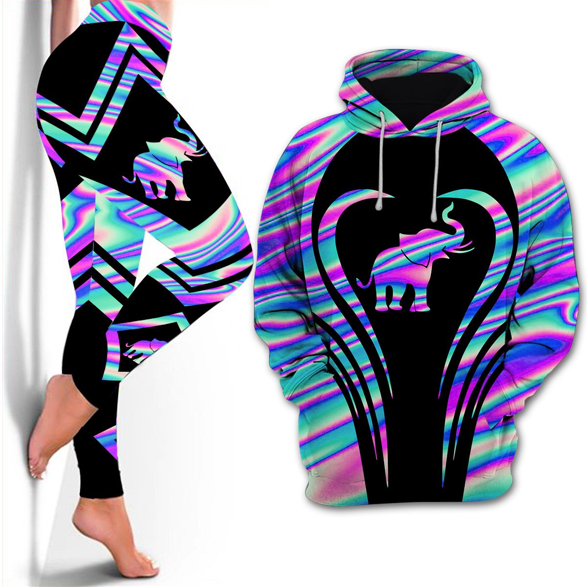 20CNVELPDS – Elephant Holographic Hoodie + Legging Combo