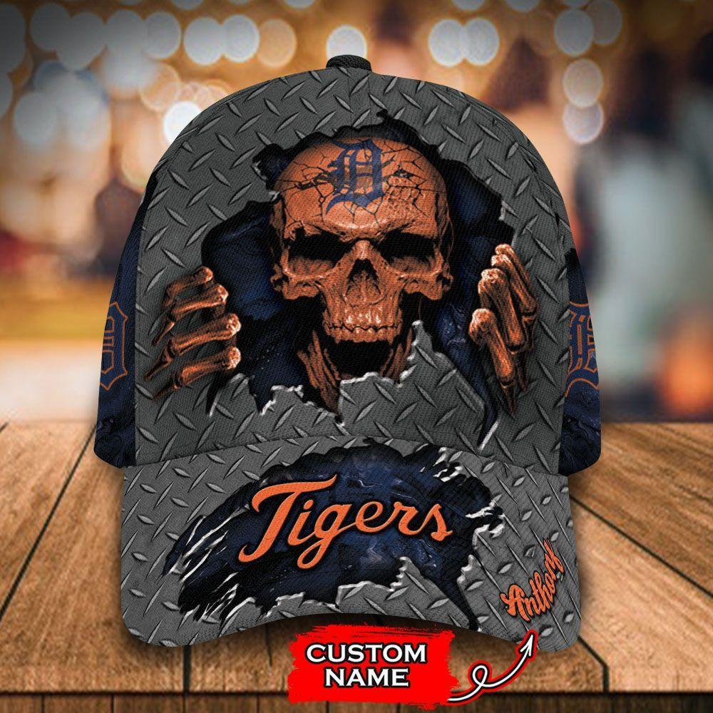 Personalized Detroit Tigers Skull All Over Print 3D Baseball Cap